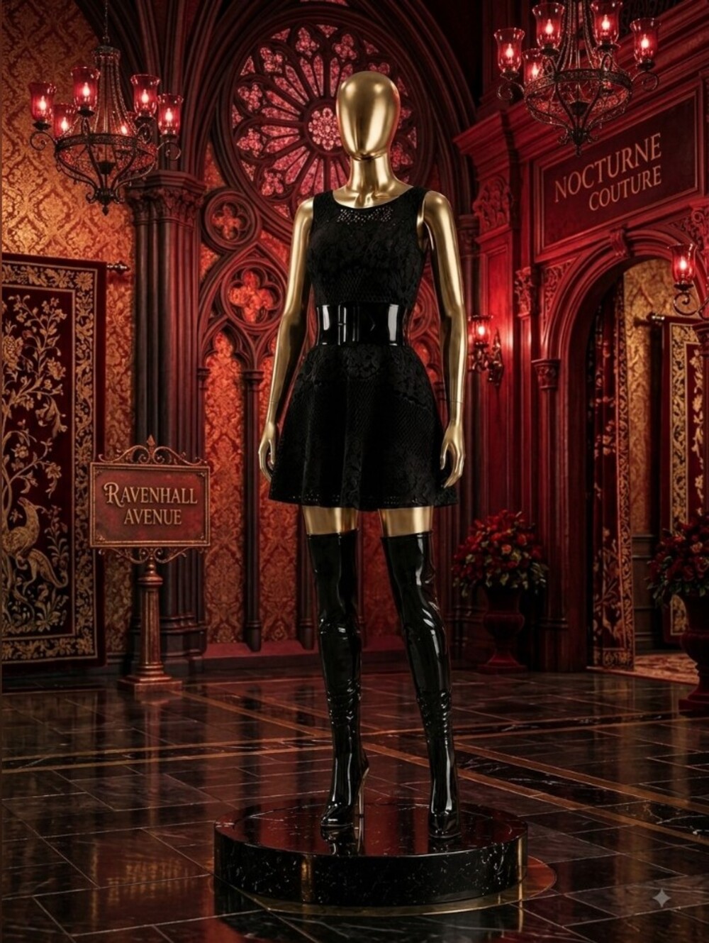 Gothic Black Lace Fit-and-Flare Dress 🖤